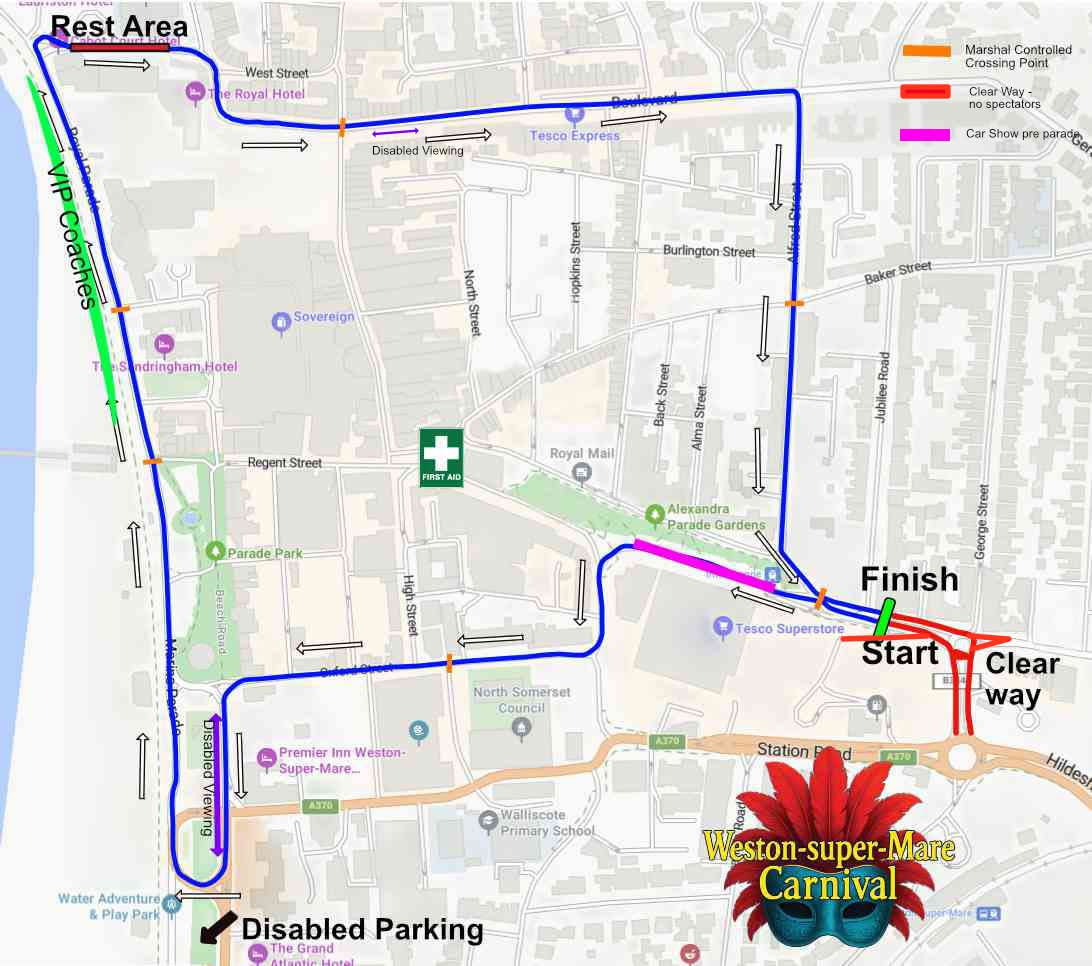 Weston super Mare Carnival route 2025